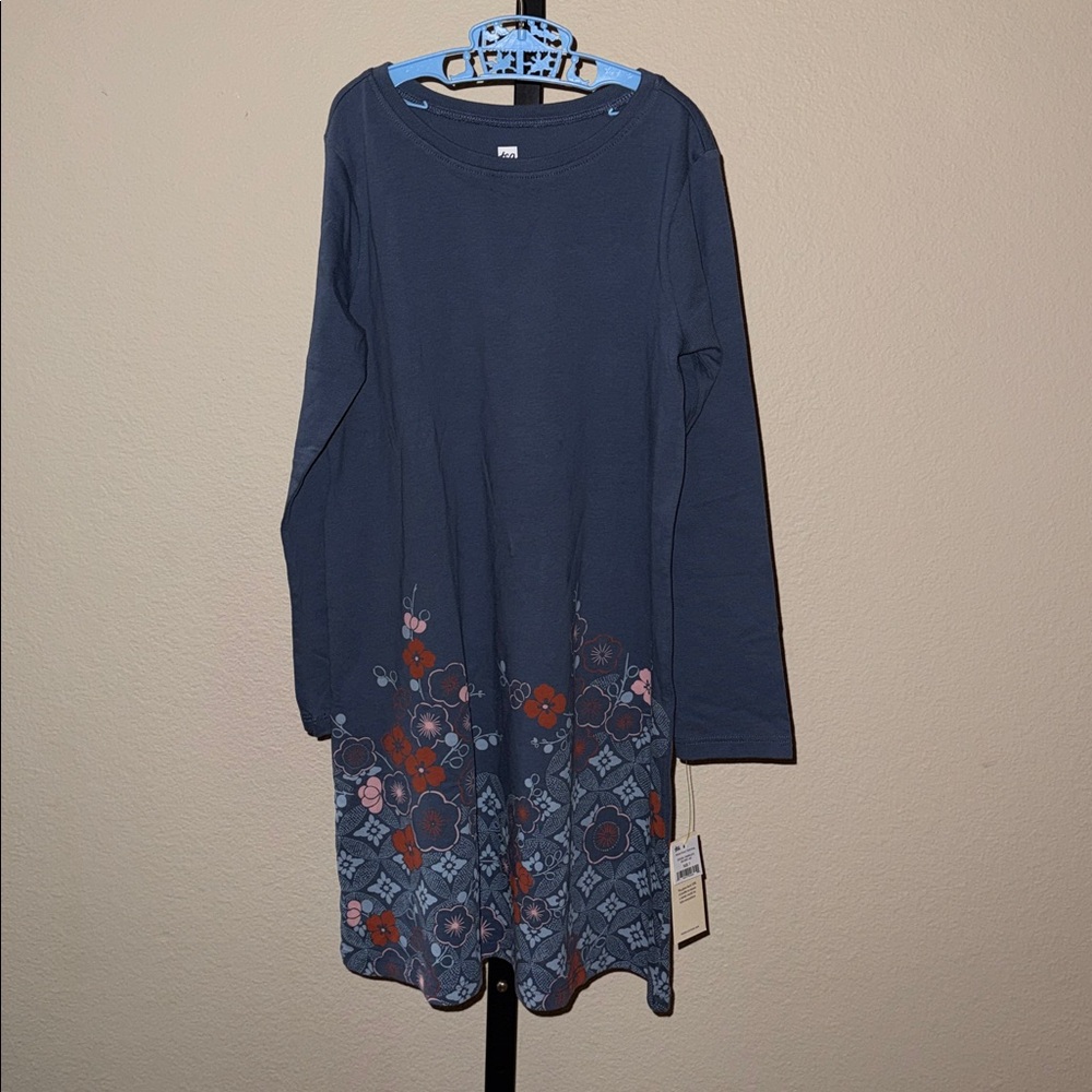 NWT Tea Collection LS Kimono Floral T-Shirt Dress Blue Floral Girl’s Size 7